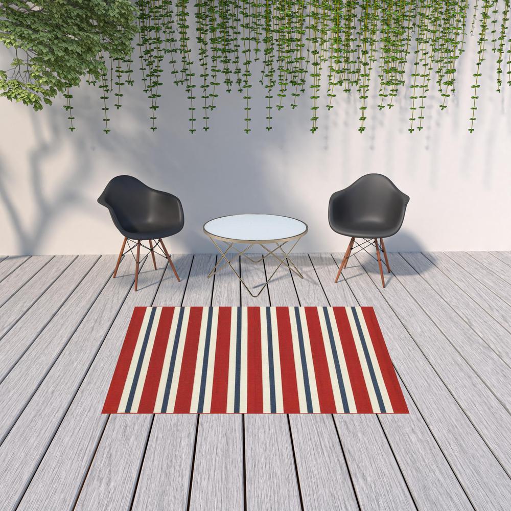 5' x 8' Red and Ivory Geometric Stain Resistant Indoor Outdoor Area Rug. Picture 2