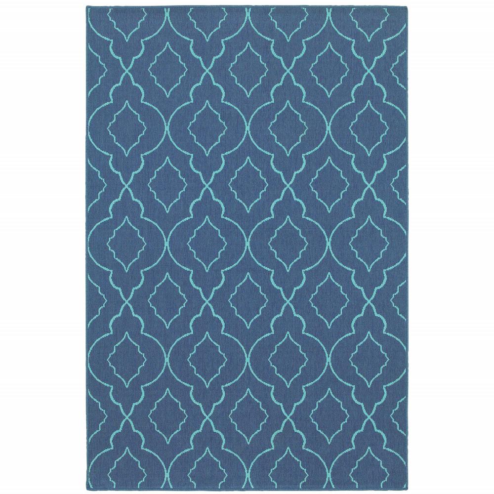 2' x 3' Blue Geometric Stain Resistant Indoor Outdoor Area Rug. Picture 1