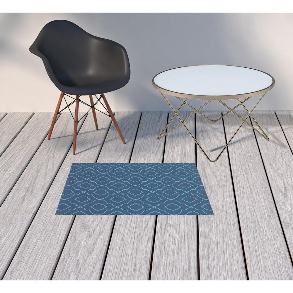 2' x 3' Blue Geometric Stain Resistant Indoor Outdoor Area Rug. Picture 2