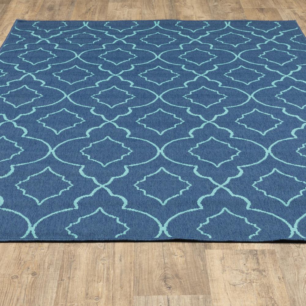 2' x 3' Blue Geometric Stain Resistant Indoor Outdoor Area Rug. Picture 8