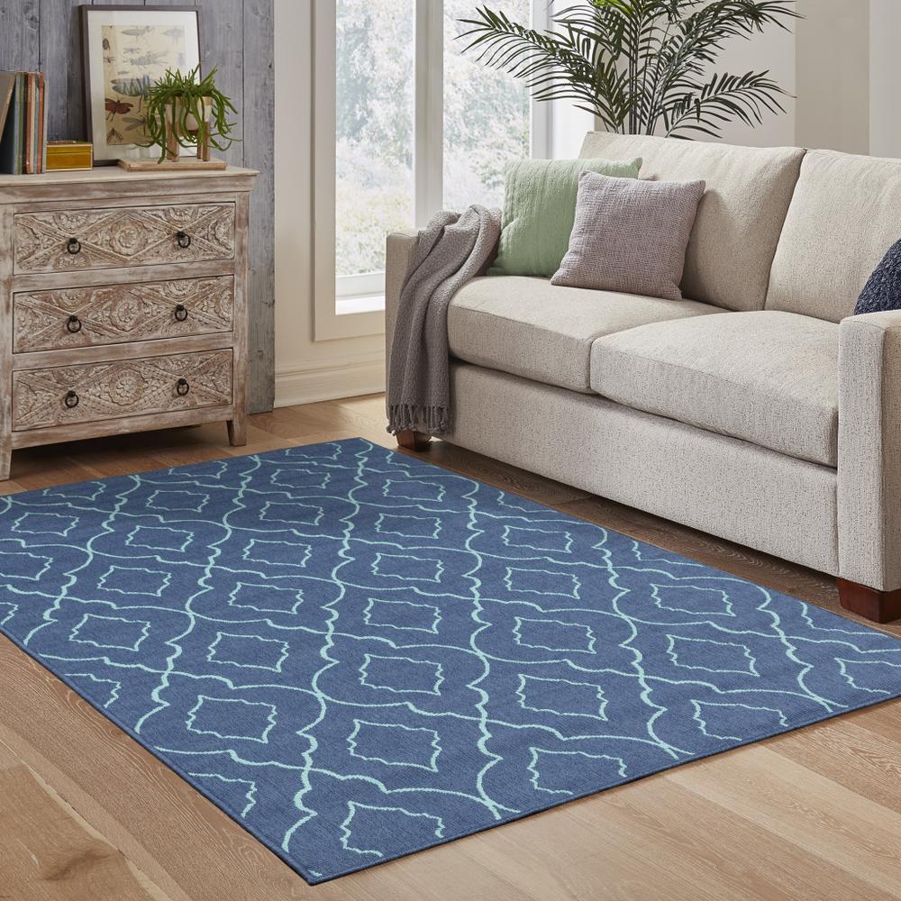 4' x 6' Blue Geometric Stain Resistant Indoor Outdoor Area Rug. Picture 9