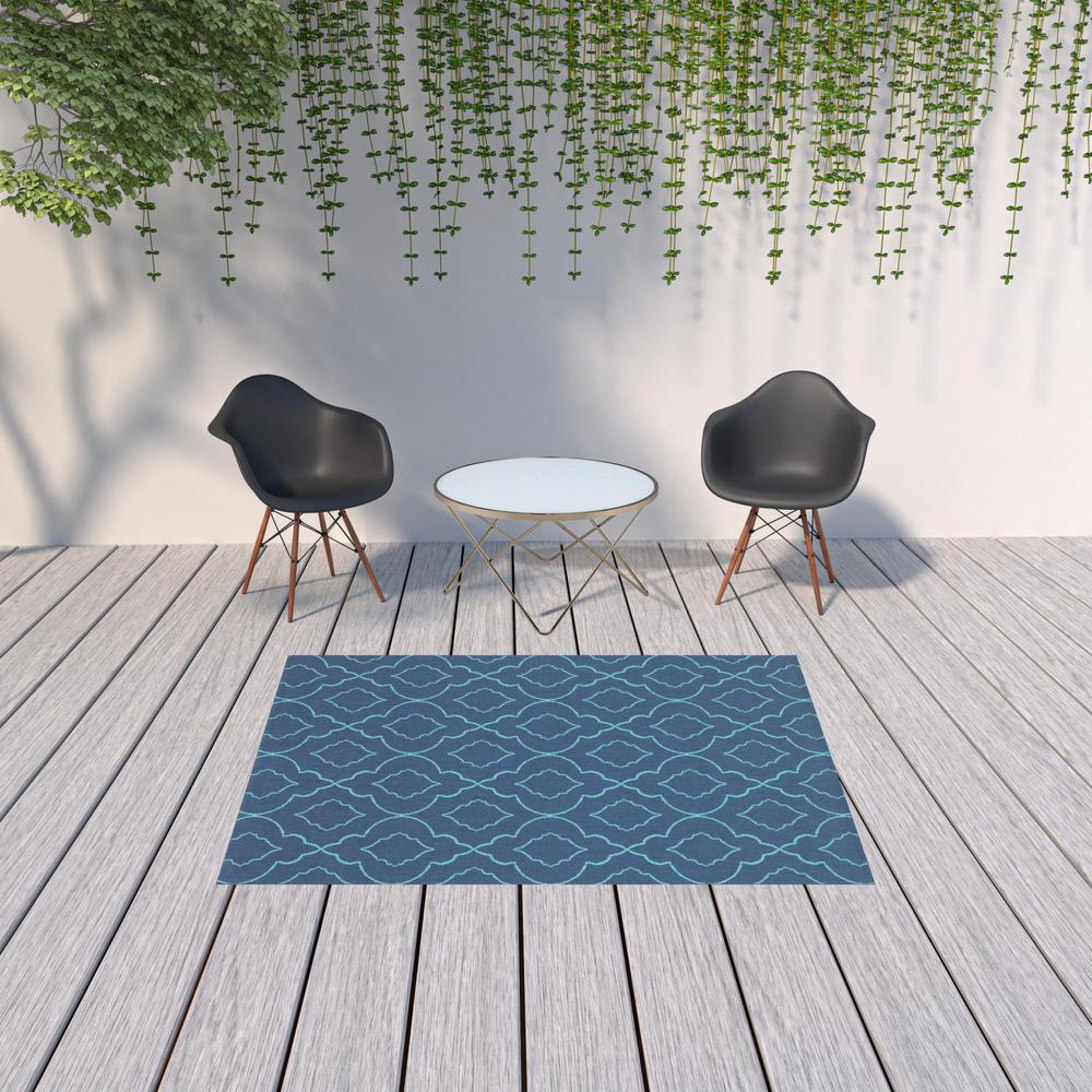 5' x 8' Blue Geometric Stain Resistant Indoor Outdoor Area Rug. Picture 2