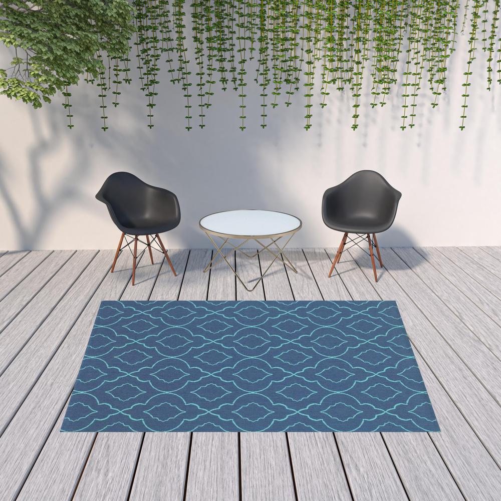 7' x 10' Blue Geometric Stain Resistant Indoor Outdoor Area Rug. Picture 2