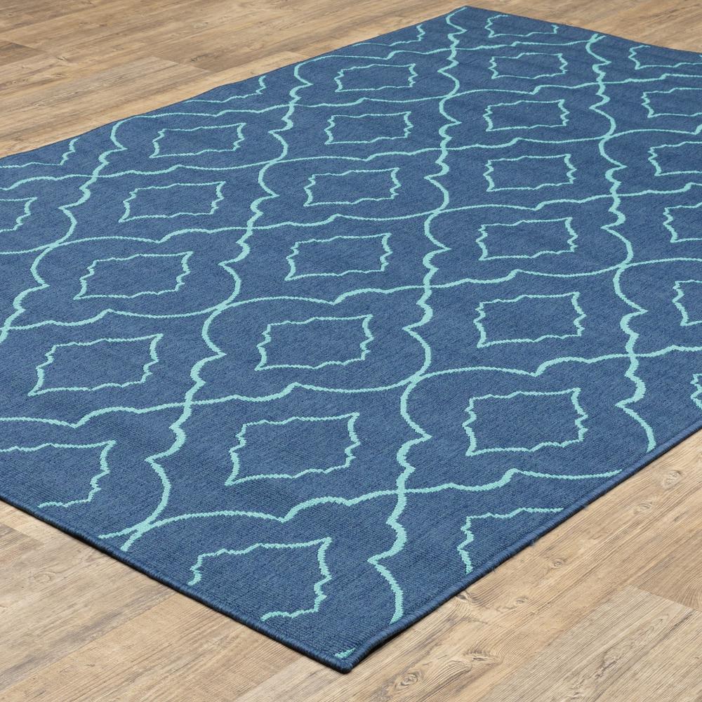 7' x 10' Blue Geometric Stain Resistant Indoor Outdoor Area Rug. Picture 5