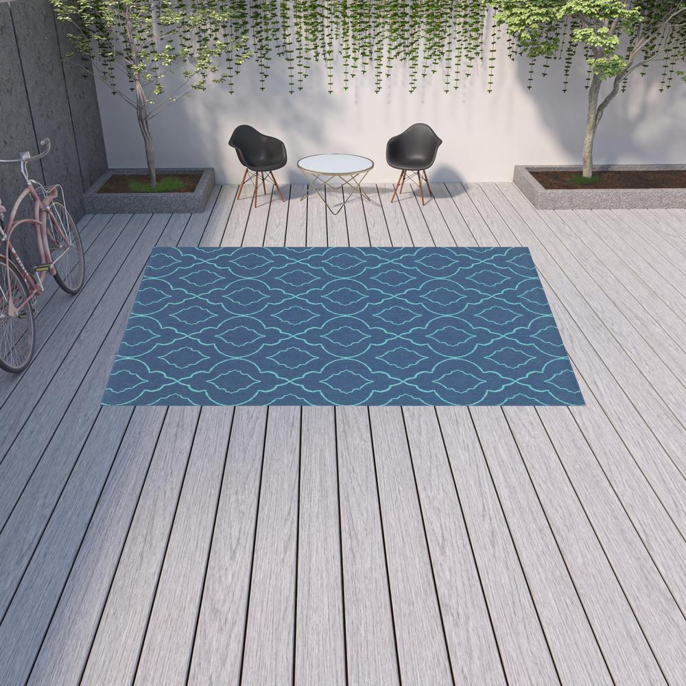 9' X 13' Blue Geometric Stain Resistant Indoor Outdoor Area Rug. Picture 2