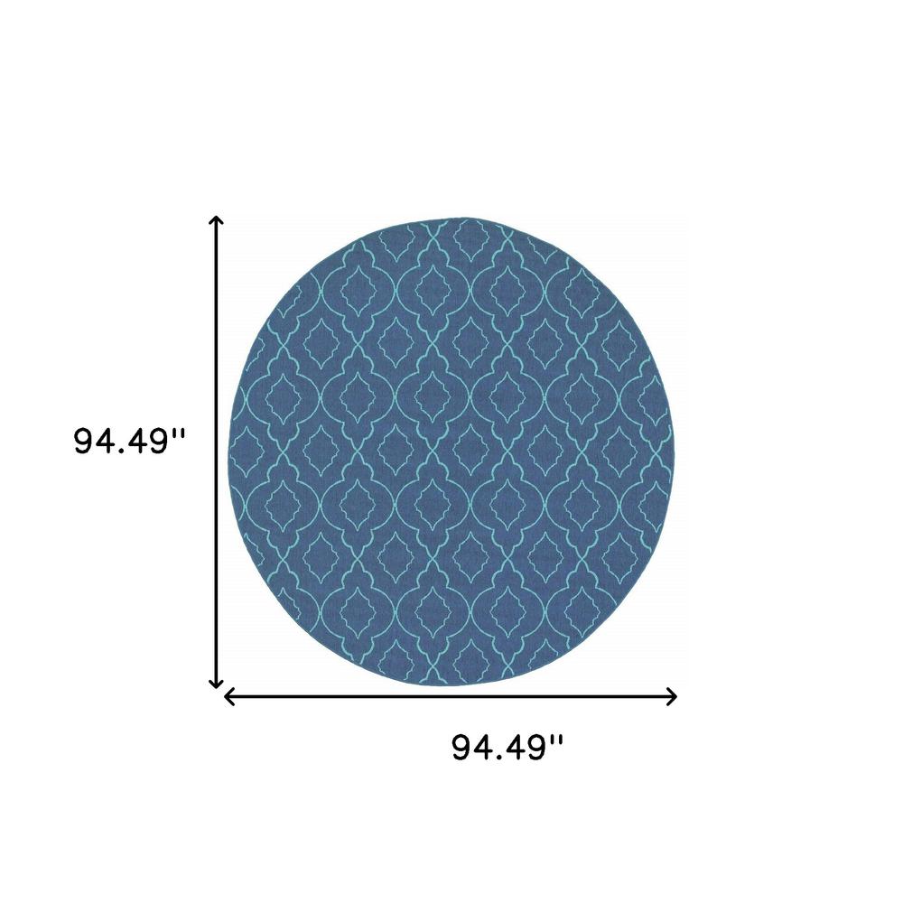 8' x 8' Blue Round Geometric Stain Resistant Indoor Outdoor Area Rug. Picture 5