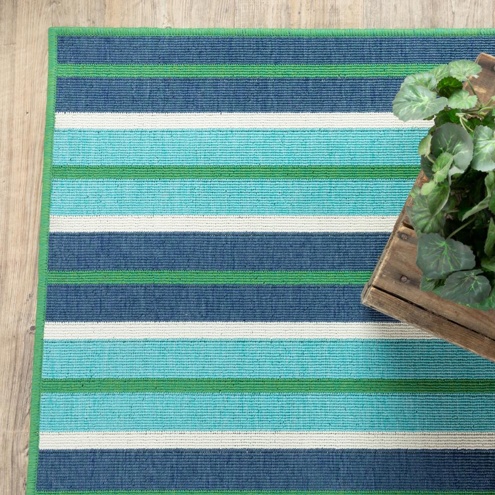 2' X 8' Blue and Green Geometric Stain Resistant Indoor Outdoor Area Rug. Picture 7