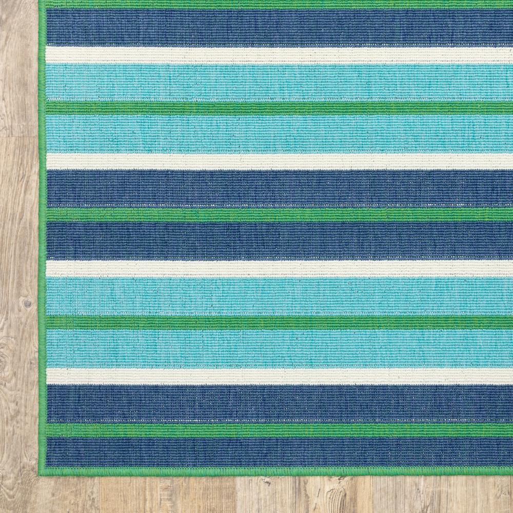 2' X 8' Blue and Green Geometric Stain Resistant Indoor Outdoor Area Rug. Picture 8