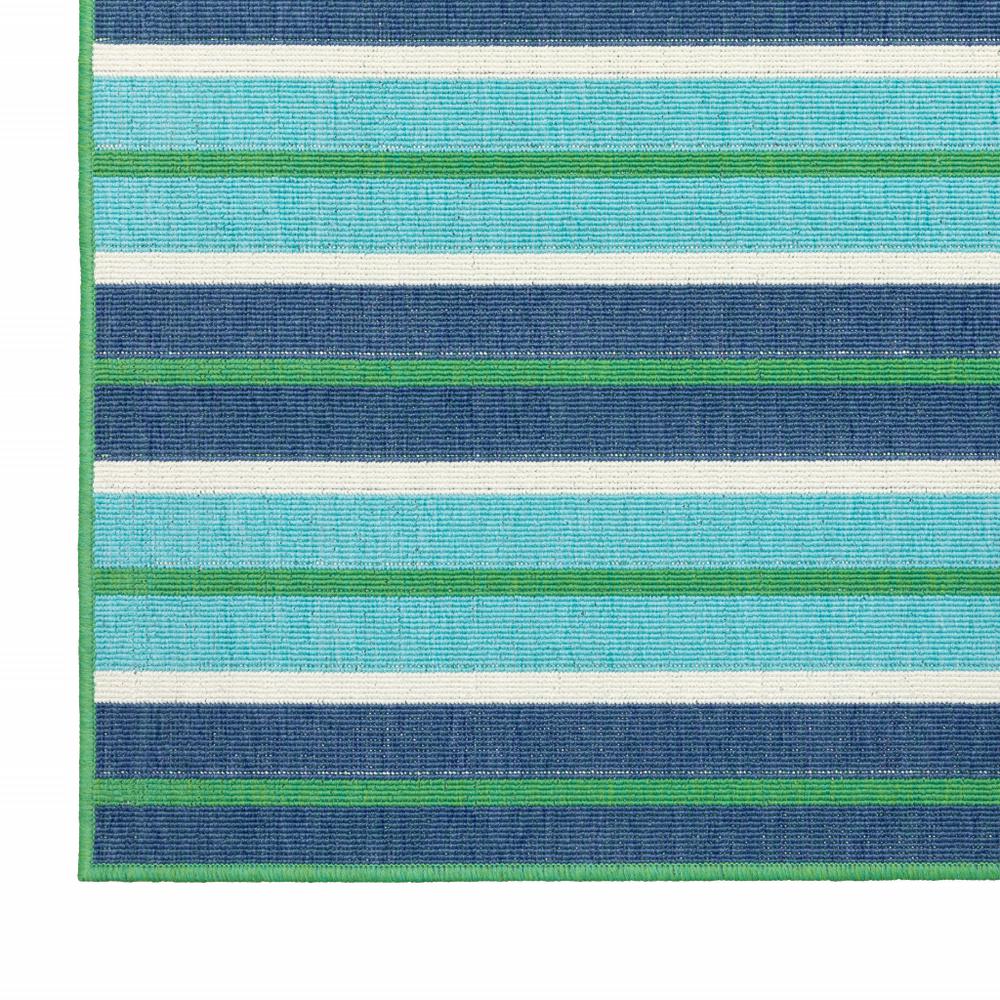 2' X 8' Blue and Green Geometric Stain Resistant Indoor Outdoor Area Rug. Picture 5