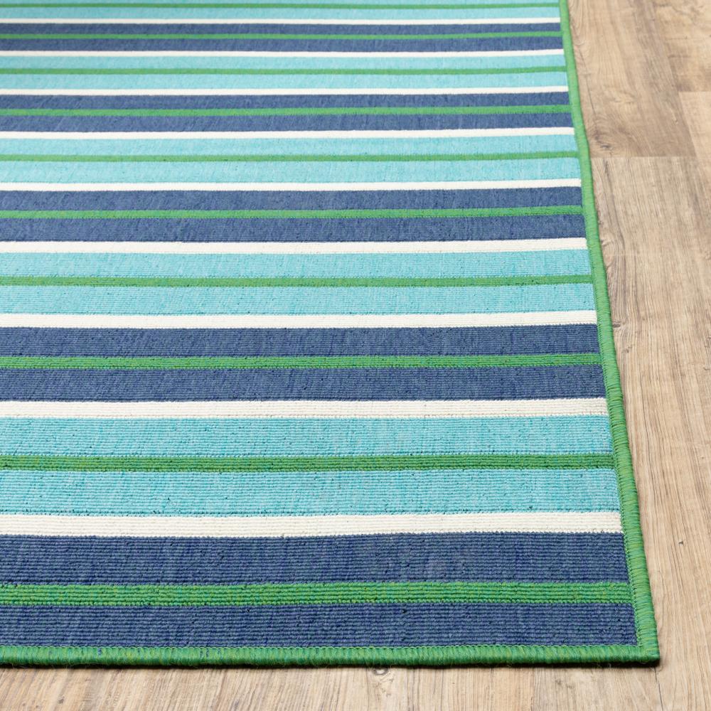 2' X 8' Blue and Green Geometric Stain Resistant Indoor Outdoor Area Rug. Picture 6