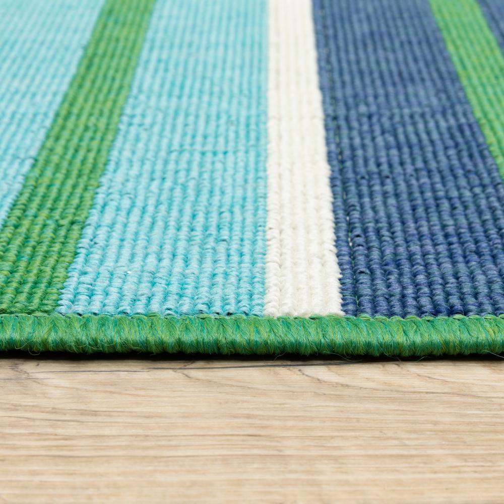 7' x 10' Blue and Green Geometric Stain Resistant Indoor Outdoor Area Rug. Picture 3