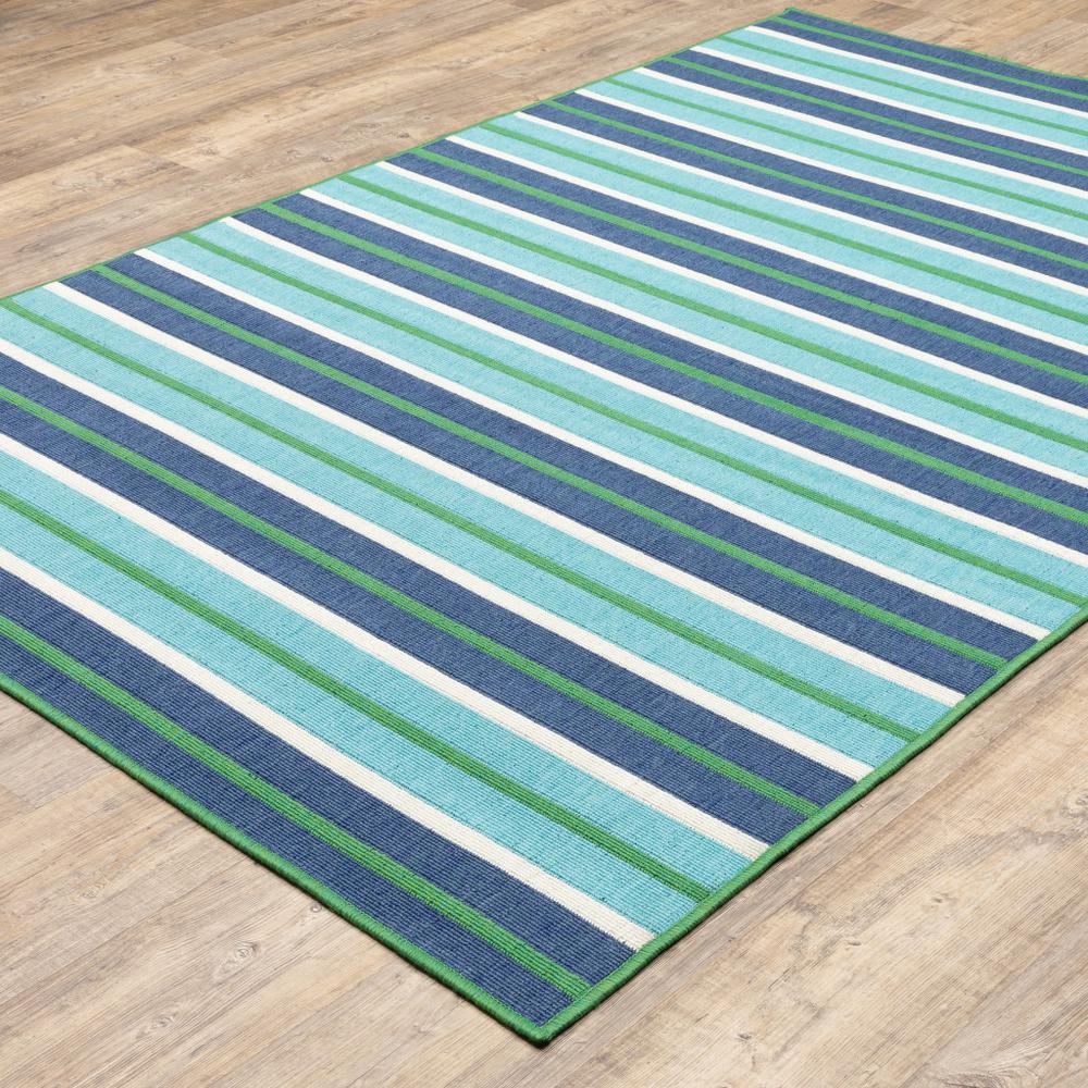 7' x 10' Blue and Green Geometric Stain Resistant Indoor Outdoor Area Rug. Picture 7