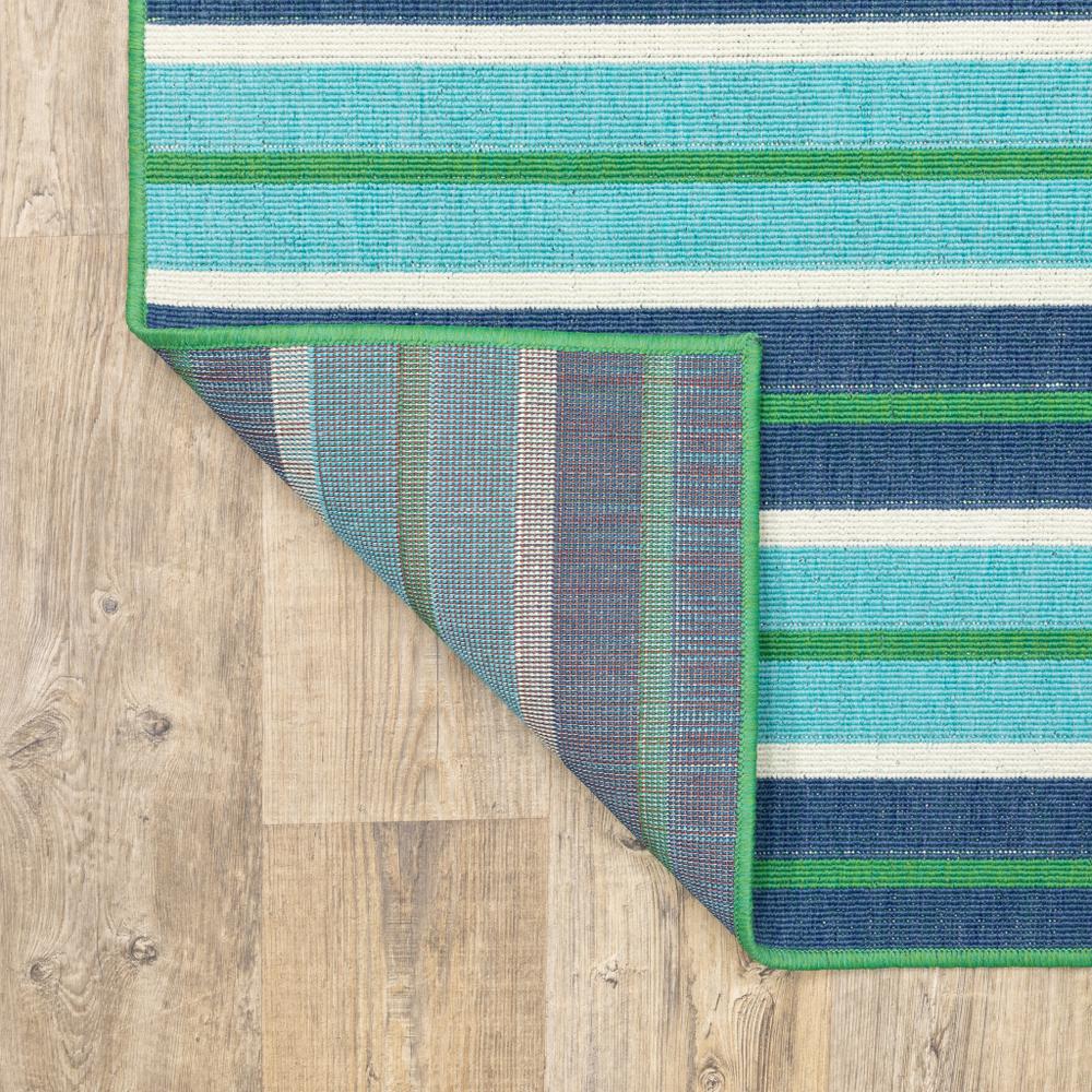 7' x 10' Blue and Green Geometric Stain Resistant Indoor Outdoor Area Rug. Picture 8
