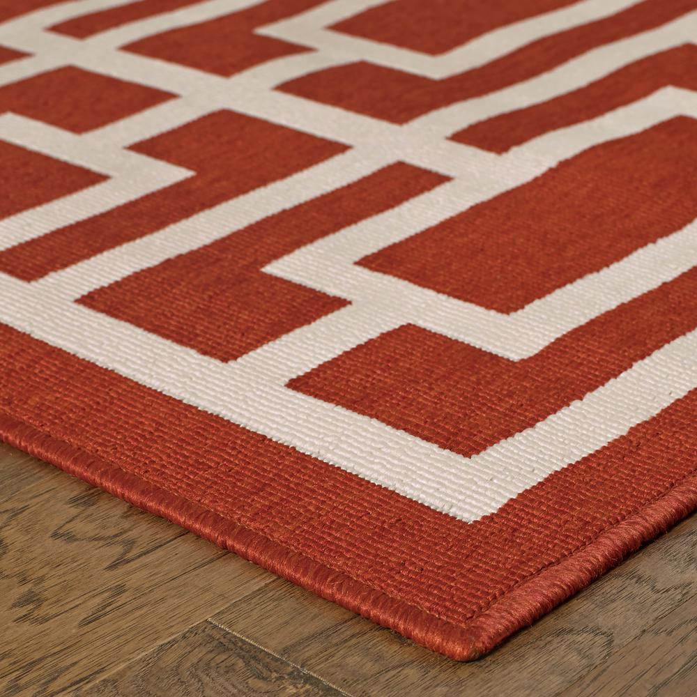 2' X 8' Red and Ivory Geometric Stain Resistant Indoor Outdoor Area Rug. Picture 3