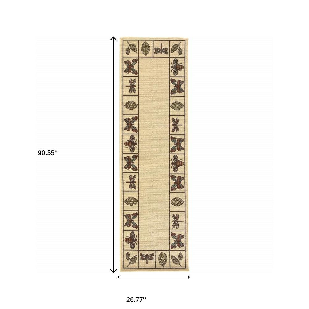 2' X 8' Brown and Ivory Abstract Stain Resistant Indoor Outdoor Area Rug. Picture 4
