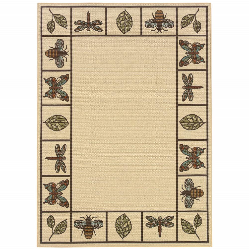 2' X 4' Brown and Ivory Abstract Stain Resistant Indoor Outdoor Area Rug. Picture 1