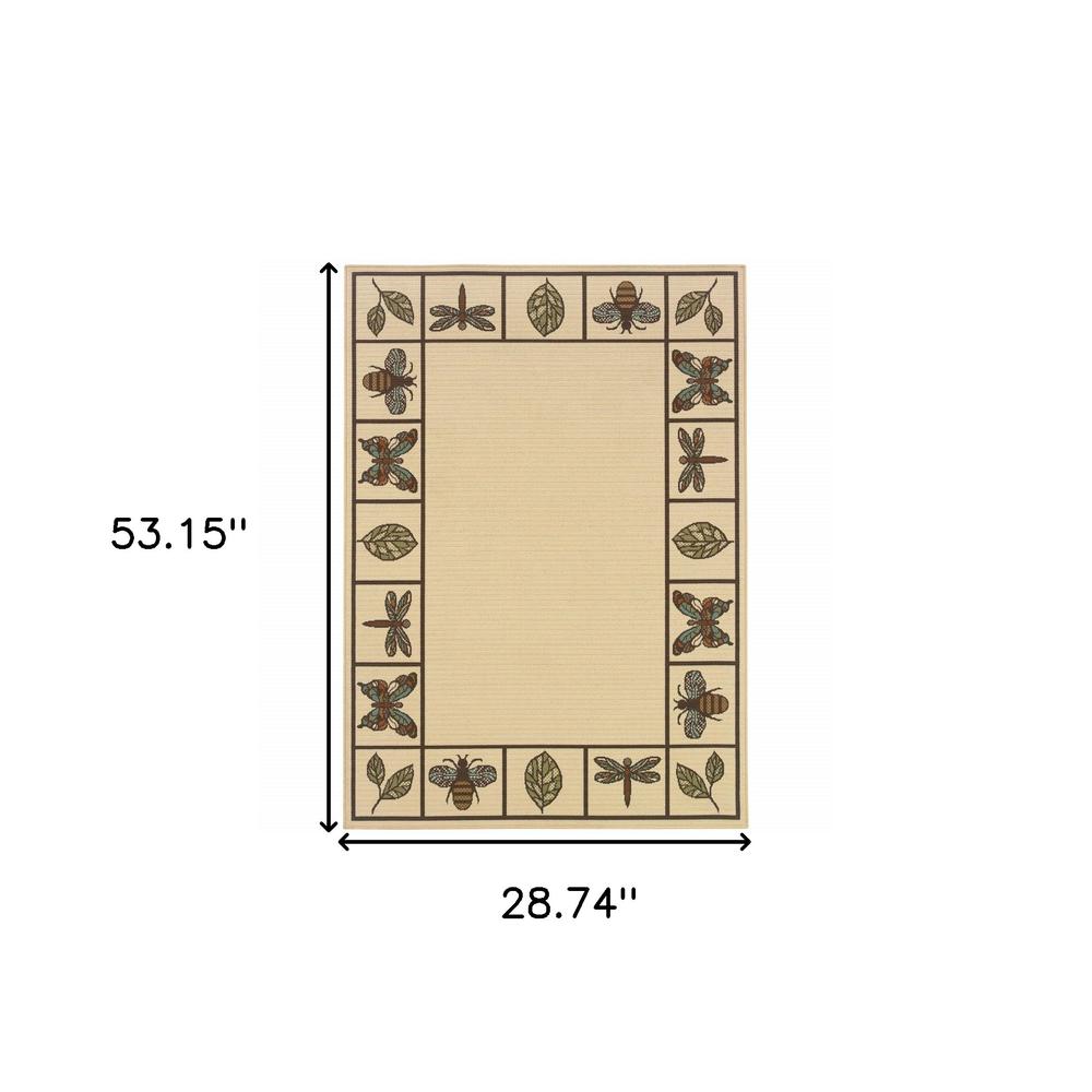 2' X 4' Brown and Ivory Abstract Stain Resistant Indoor Outdoor Area Rug. Picture 5
