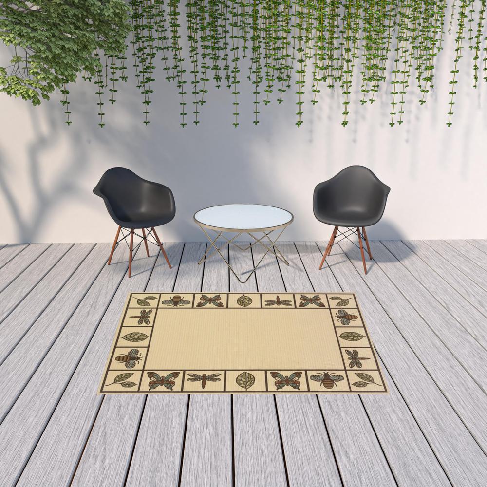 5' x 8' Brown and Ivory Abstract Stain Resistant Indoor Outdoor Area Rug. Picture 2