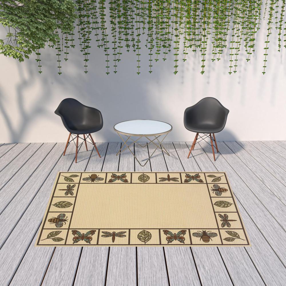 7' x 10' Brown and Ivory Abstract Stain Resistant Indoor Outdoor Area Rug. Picture 2