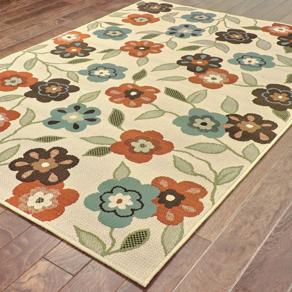 5' x 8' Brown and Ivory Floral Stain Resistant Indoor Outdoor Area Rug. Picture 4