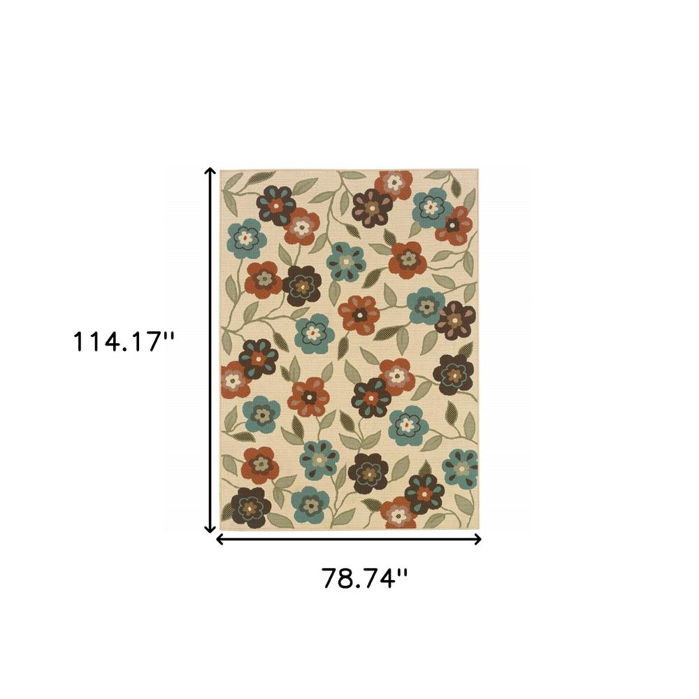 7' x 10' Brown and Ivory Floral Stain Resistant Indoor Outdoor Area Rug. Picture 5
