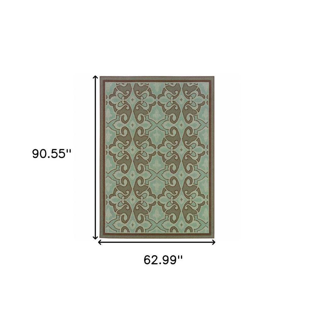 5' x 8' Blue Oriental Stain Resistant Indoor Outdoor Area Rug. Picture 5