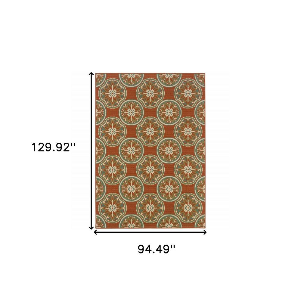 8' x 11' Brown and Ivory Floral Stain Resistant Indoor Outdoor Area Rug. Picture 5