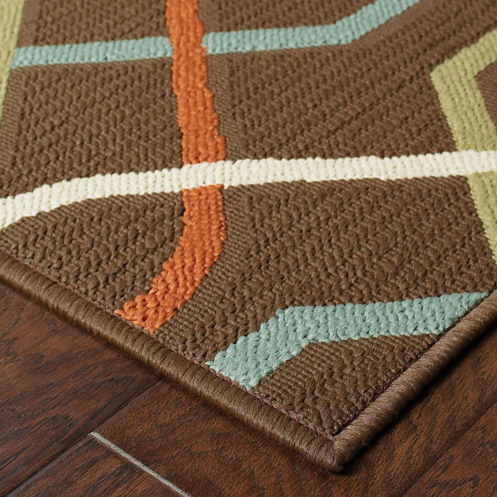 9' X 13' Brown and Ivory Geometric Stain Resistant Indoor Outdoor Area Rug. Picture 3