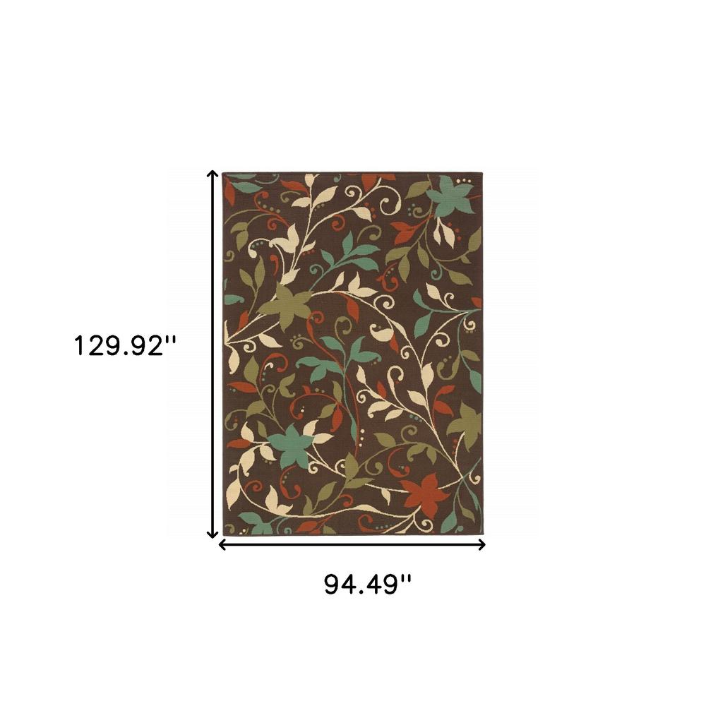 8' x 11' Brown Floral Stain Resistant Indoor Outdoor Area Rug. Picture 4