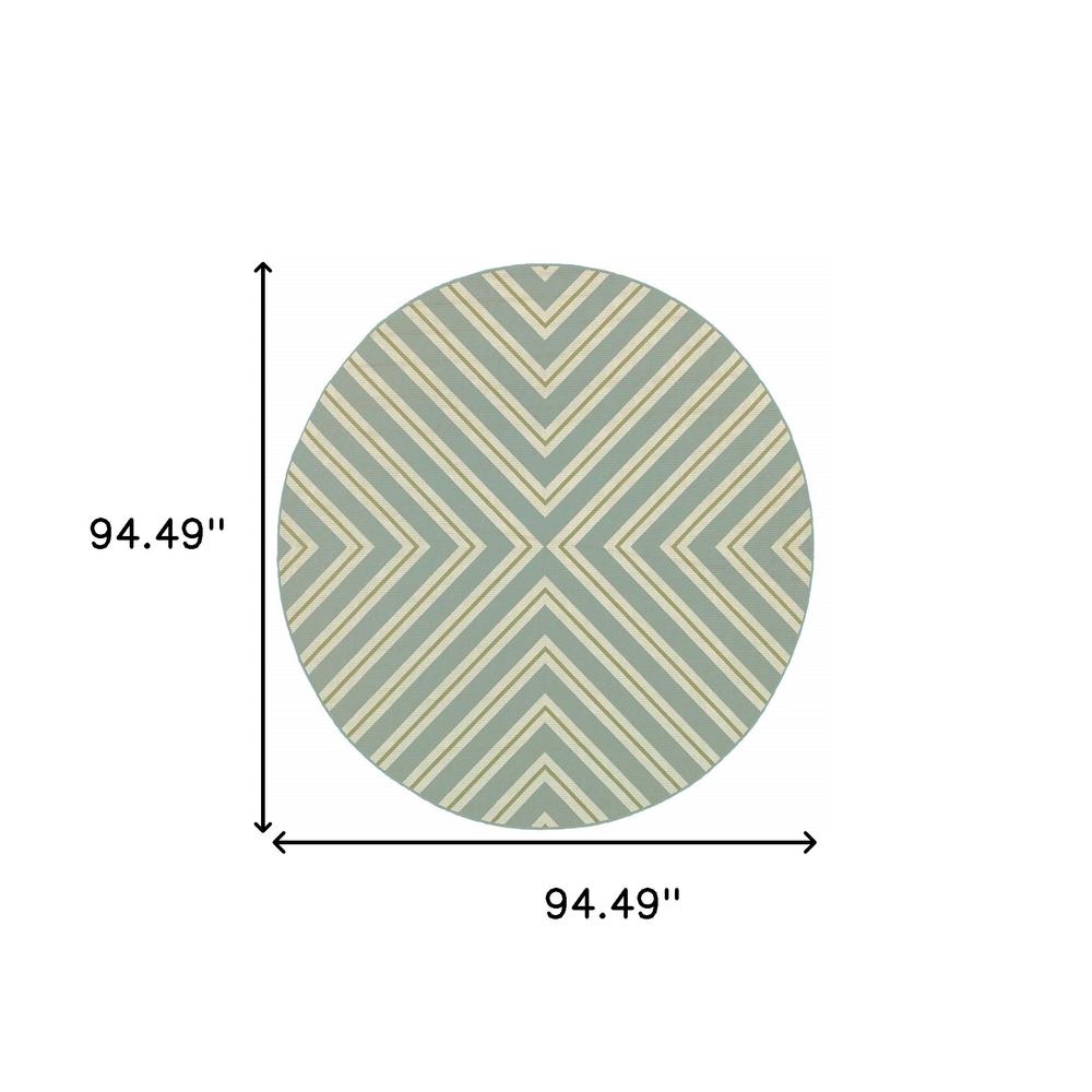 8' x 8' Blue and Green Round Geometric Stain Resistant Indoor Outdoor Area Rug. Picture 4