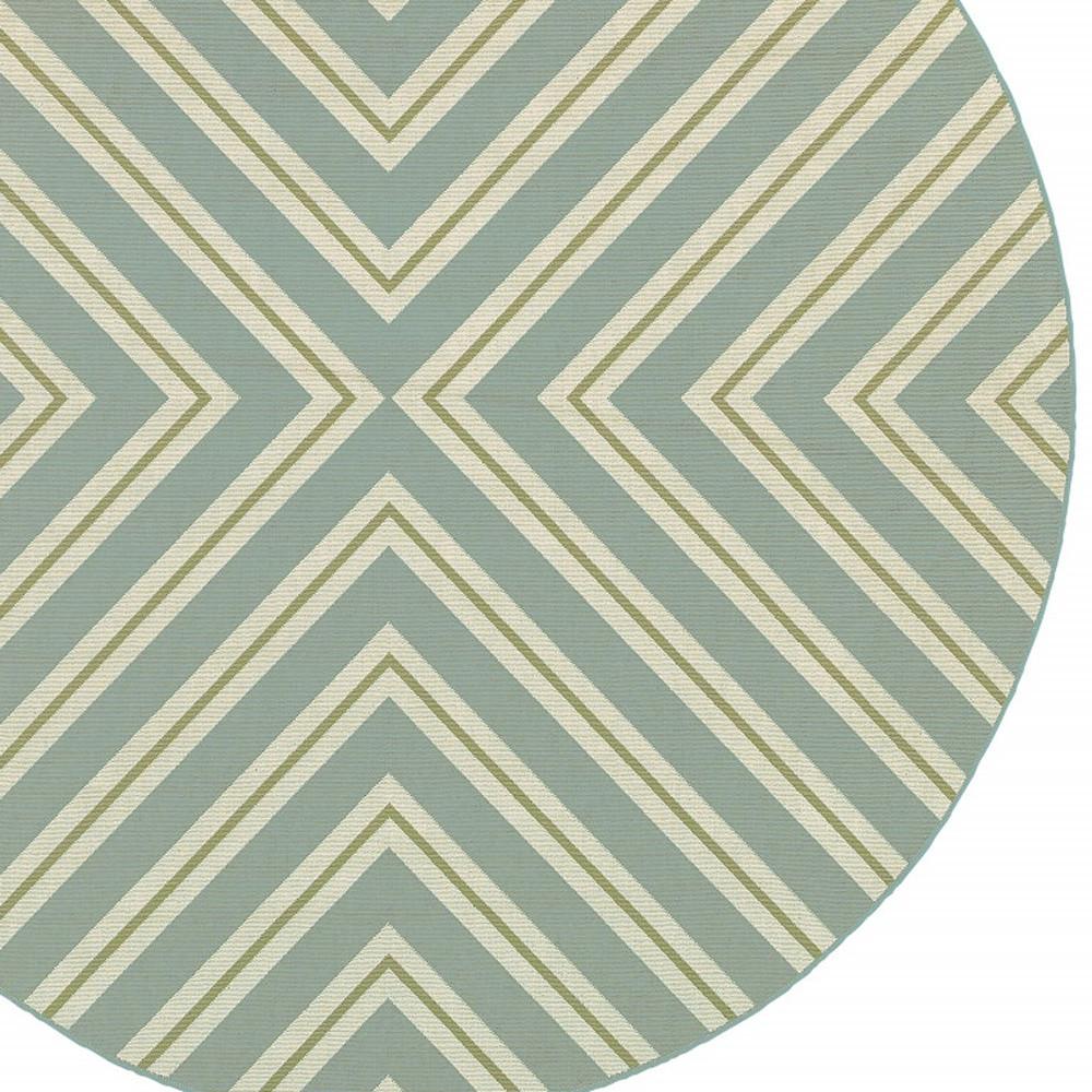 8' x 8' Blue and Green Round Geometric Stain Resistant Indoor Outdoor Area Rug. Picture 3