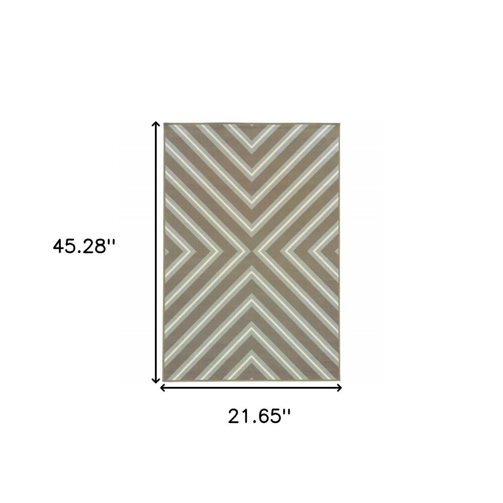 2' X 4' Blue and Gray Geometric Stain Resistant Indoor Outdoor Area Rug. Picture 6