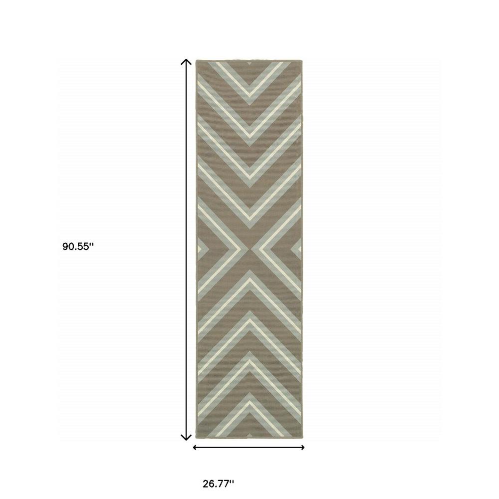 2' X 8' Blue and Gray Geometric Stain Resistant Indoor Outdoor Area Rug. Picture 4