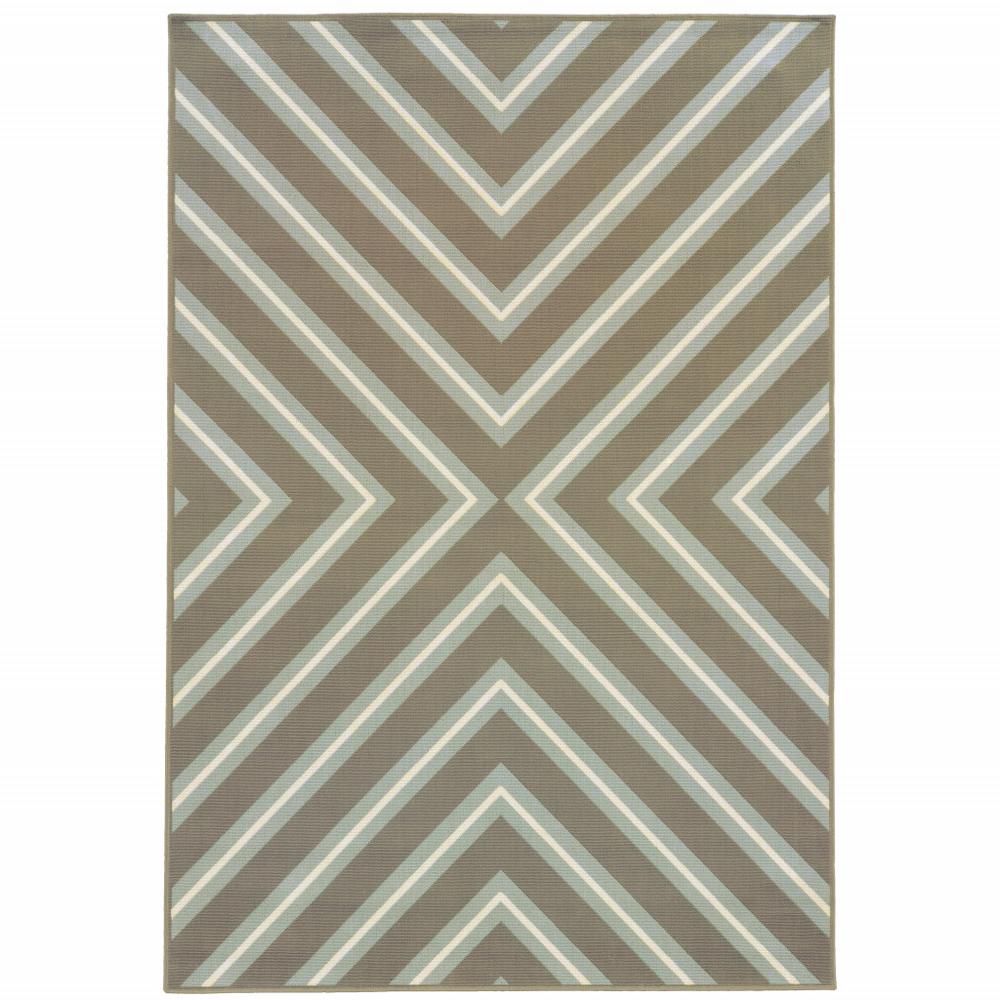 2' X 4' Blue and Gray Geometric Stain Resistant Indoor Outdoor Area Rug. Picture 1