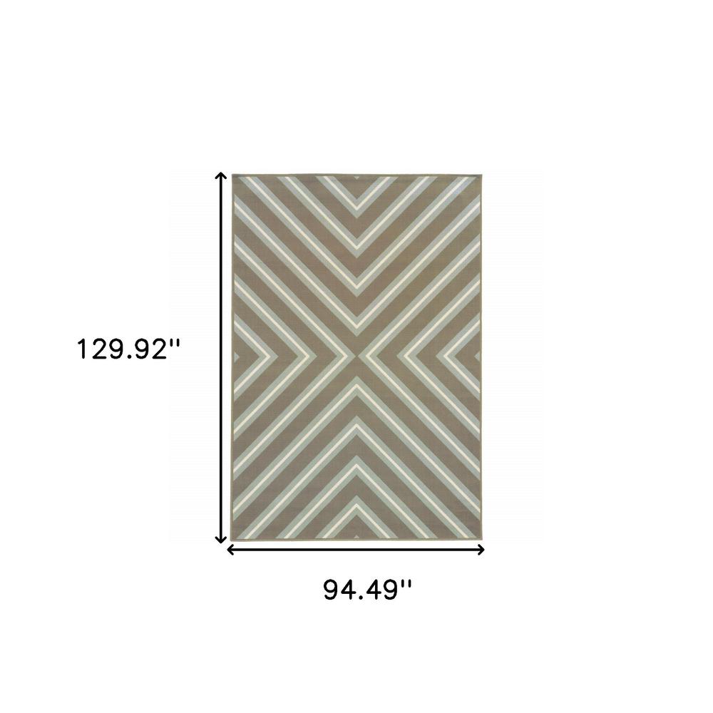 8' x 11' Blue and Gray Geometric Stain Resistant Indoor Outdoor Area Rug. Picture 6