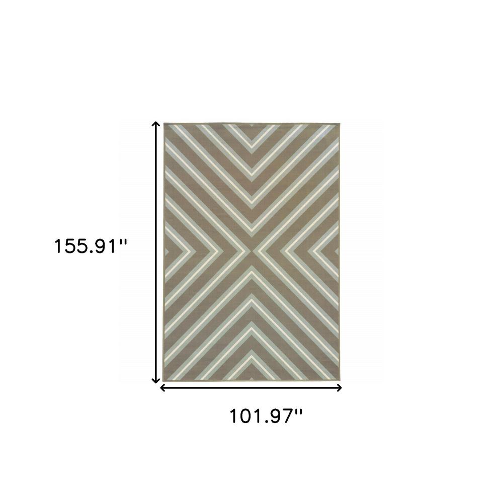 9' X 13' Blue and Gray Geometric Stain Resistant Indoor Outdoor Area Rug. Picture 6