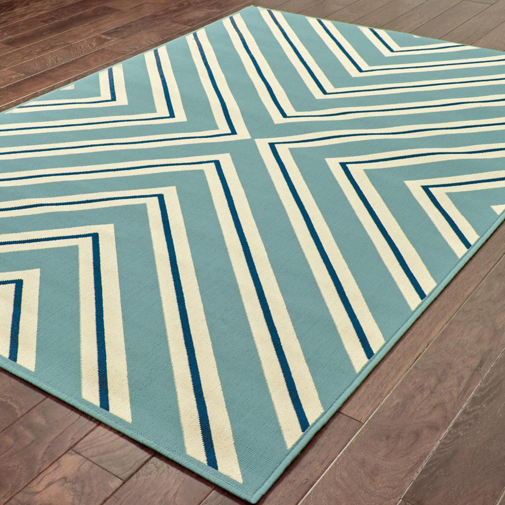 2' X 4' Blue Geometric Stain Resistant Indoor Outdoor Area Rug. Picture 4