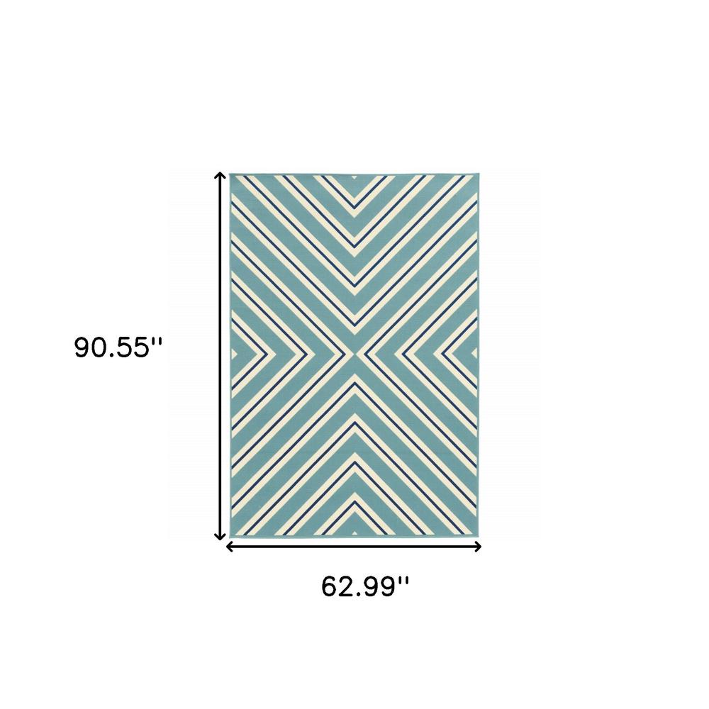 5' x 8' Blue Geometric Stain Resistant Indoor Outdoor Area Rug. Picture 5