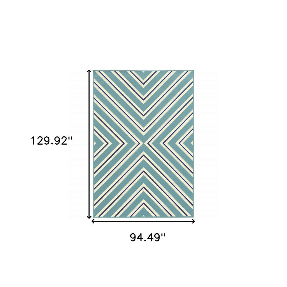 8' x 11' Blue Geometric Stain Resistant Indoor Outdoor Area Rug. Picture 5