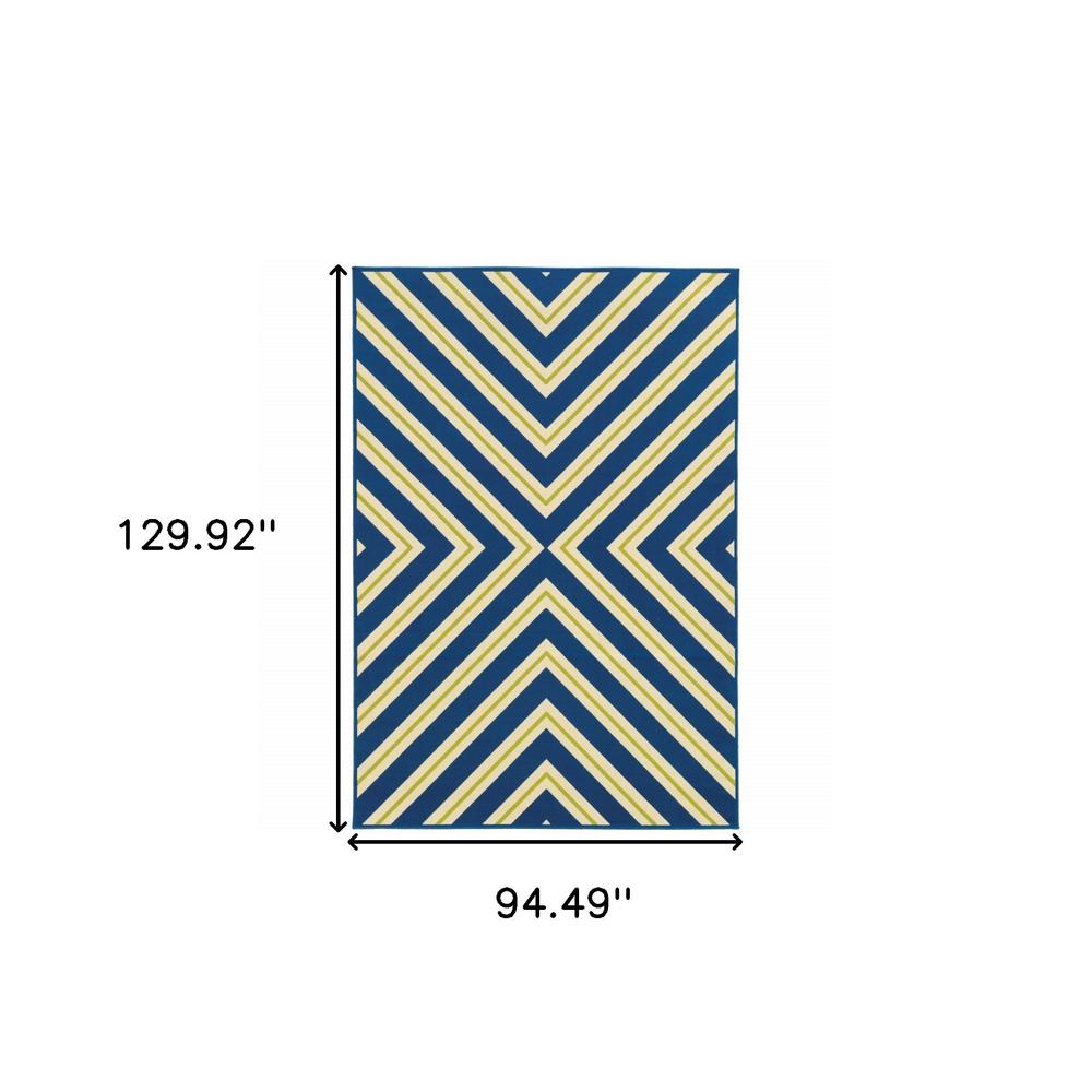 8' x 11' Blue and Ivory Geometric Stain Resistant Indoor Outdoor Area Rug. Picture 5