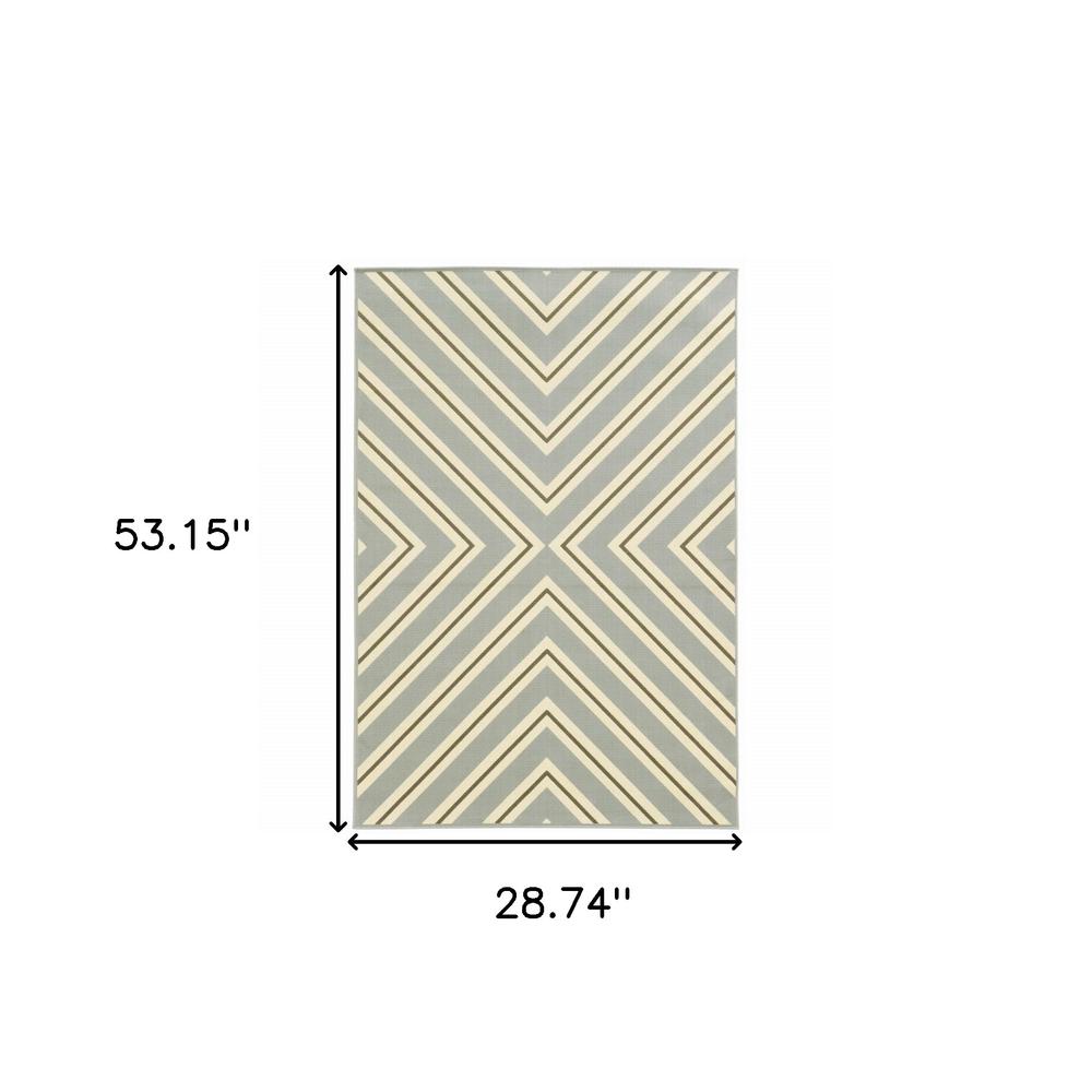 2' X 4' Gray and Ivory Geometric Stain Resistant Indoor Outdoor Area Rug. Picture 5