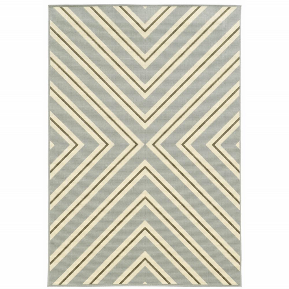4' x 6' Gray and Ivory Geometric Stain Resistant Indoor Outdoor Area Rug. Picture 1