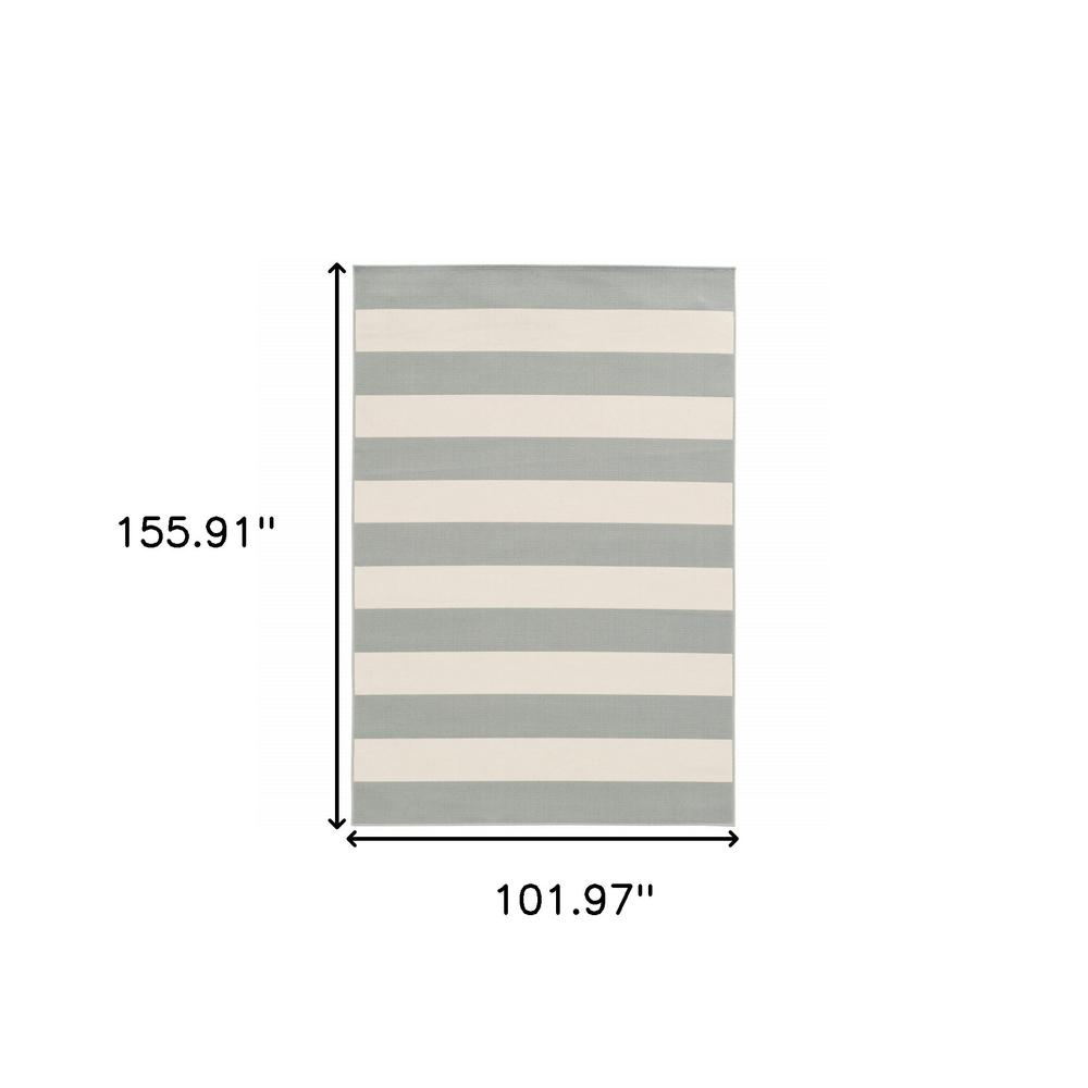 9' X 13' Gray and Ivory Geometric Stain Resistant Indoor Outdoor Area Rug. Picture 5