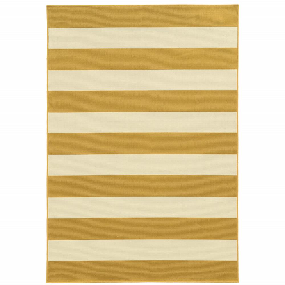 5' x 8' Gold and Ivory Geometric Stain Resistant Indoor Outdoor Area Rug. Picture 1