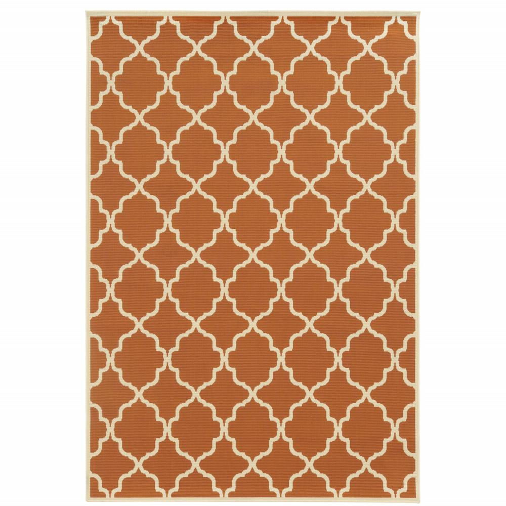 2' X 4' Brown and Ivory Geometric Stain Resistant Indoor Outdoor Area Rug. Picture 1