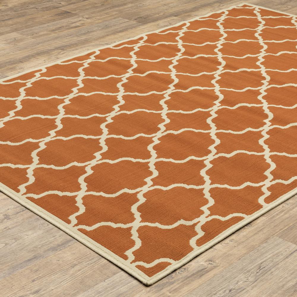 2' X 4' Brown and Ivory Geometric Stain Resistant Indoor Outdoor Area Rug. Picture 6