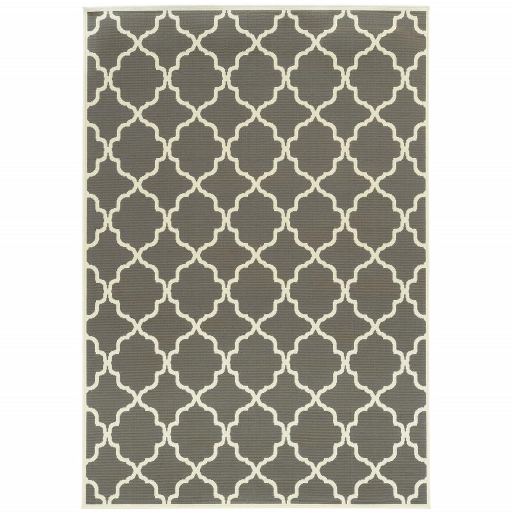 4' x 6' Charcoal Geometric Stain Resistant Indoor Outdoor Area Rug. Picture 1