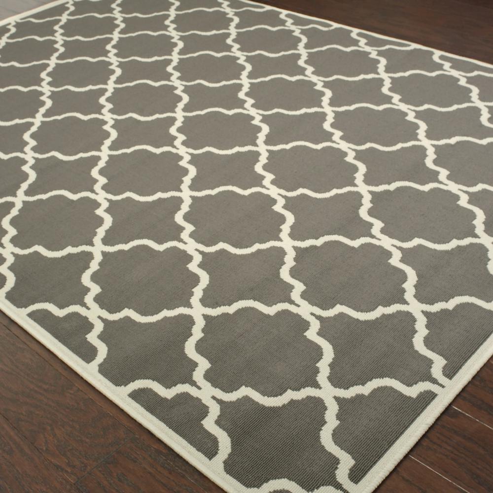 9' X 13' Charcoal Geometric Stain Resistant Indoor Outdoor Area Rug. Picture 4