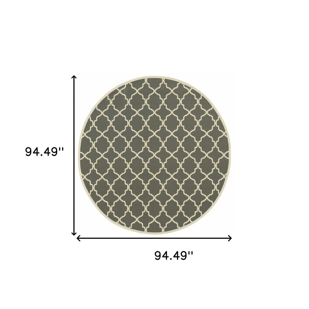 8' x 8' Charcoal Round Geometric Stain Resistant Indoor Outdoor Area Rug. Picture 4