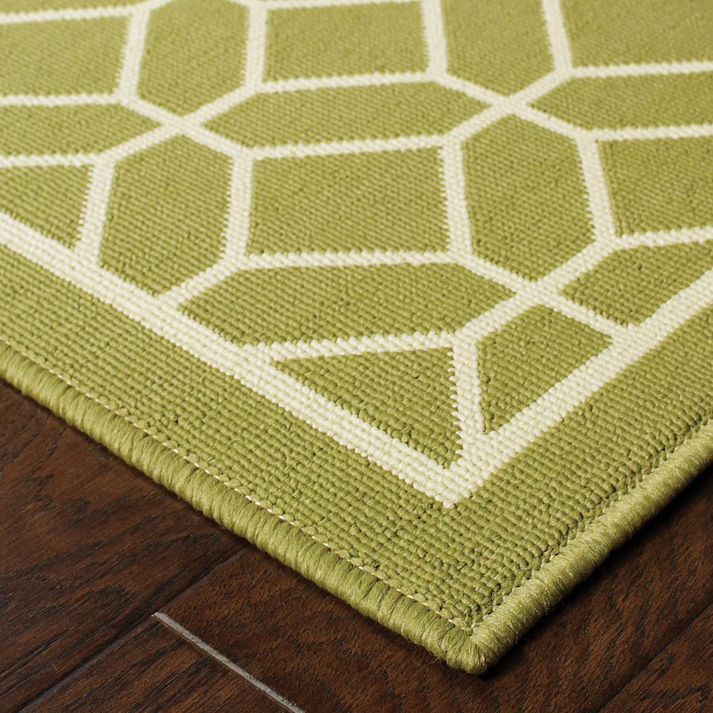 2' X 8' Green and Ivory Geometric Stain Resistant Indoor Outdoor Area Rug. Picture 3